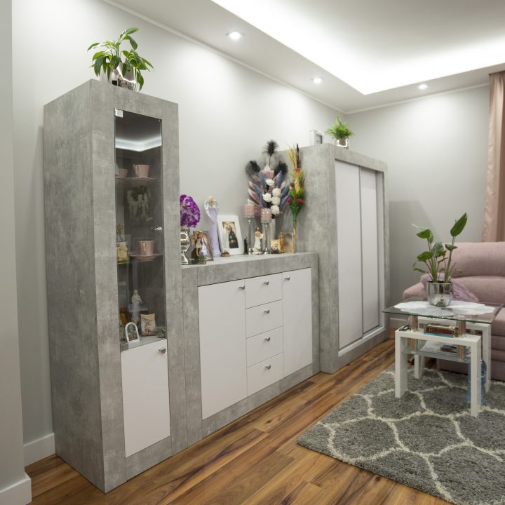 Meble na wymiar Grzybowo – zabudowa kuchenna, meble do salonu, drzwi przesuwne i betonowe wykończenia. Funkcjonalność i styl w pakiecie MiD Smart.